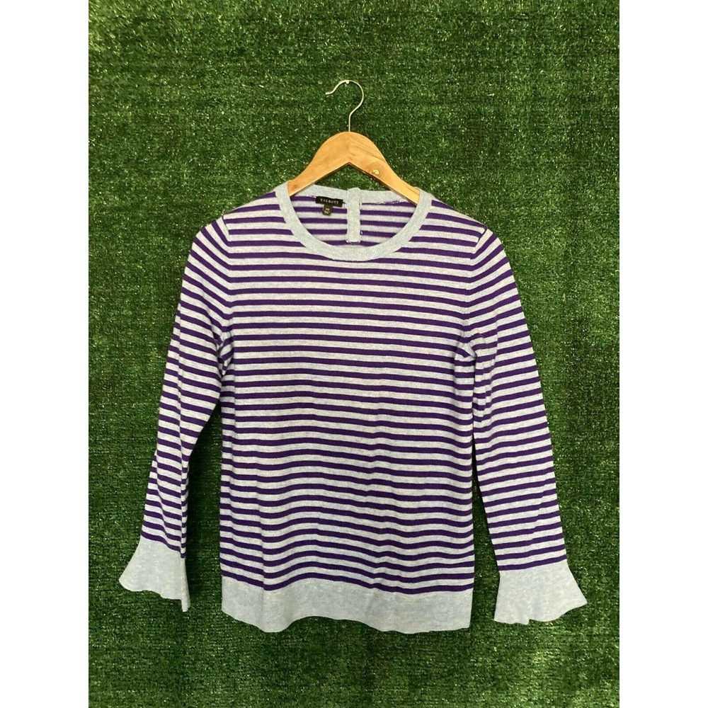 Talbots Women's Purple Gray Striped Lambswool Blend Pullover Sweater Size XS
